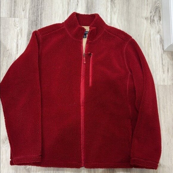 Lands' End Red Fleece Outerwear MEN SIZE XL  FAUX SHERPA JACKET - Picture 2 of 7